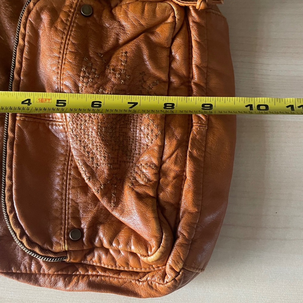 Y2K MUDD Boho Indie Crossbody Earthy Vegan Leather Orange Brown Bag embroidered - Picture 10 of 12